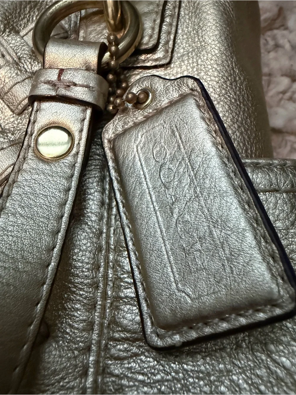 Coach Metallic Woven Leather Shoulder Bag - Gold
